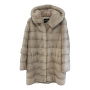 Futro z norki jasny beż z kapturem, model transformacyjny, rozmiar S-M