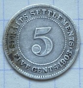 #4007 Straits Settlements 5 centów 1903 srebro rzadka