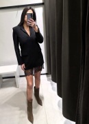 czarna krótka sukienka blazer marynarka z koronką Zara L 40 wizytowa