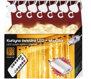 KURTYNA ŚWIETLNA NA OKNO 300 LED 3x3m LAMPKI BIAŁE CIEPŁE + WTYCZKA GRATIS