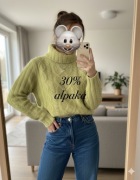 Sweterek damski z golfem gol sweter limonka 30% alpaka lekki ciepły S/M