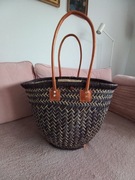 PIĘKNY DUŻY KOSZ Z RĄCZKAMI ZE SKÓRY NATURALNEJ Z FRANCJI