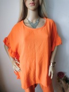 Bluzka oversize neon orange Made in Italy plus size falbanki boho