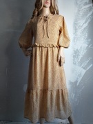 beżowa brązowa sukienka w groszki XL długa maxi damska 42 zwiewna w kropki