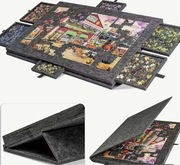 Stolik mata do ukladania puzzli z 6 szufladami składana filcowa jasnoszara