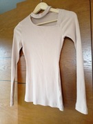 Bluzka Selfieroom rozmiar 36, długi rękaw, pudrowy róż, ozdobny dekolt