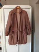 brązowy ciepły jesienny płaszcz damski trencz długa kurtka na jesien 