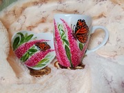 Budleje i motyle komplet kubek 380 ml. ręcznie malowany