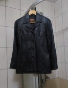 kurtka  Helium S damska skórzana kolor czarny / ciemny grafit fason taliowa