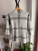 Wełniany zimowy błyszczący długi sweter tunika w kratkę wool