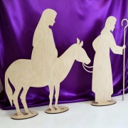 DUŻA Drewniana Szopka Bożonarodzeniowa - Figurki Maryja, Józef, Osioł