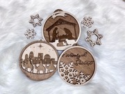 Drewniane bombki świąteczne - zestaw prezentowy 3 ozdób, 7,5cm