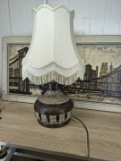 Ceramiczna lampa stołowa vintage – ażurowa podstawa – 2 źródła światła