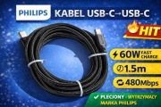 PHILIPS Kabel USB-C USB-C 1.5m 60W Fast Charge PD Pleciony