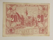 Banknot Austria Notgeld 20 heller 1920r. gmina Berg -stan bardzo dobry