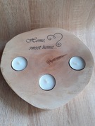 Świecznik drewniany na podgrzewacze. Home sweet home. Duży plaster drewna.