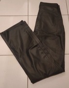 Spodnie jak skórzane wysoki stan PU lata 90 czarne powlekane imitacja skóry