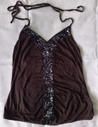 River Island sexy top ciemny brąz cekiny karnawał M