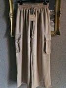 Spodnie damskie dresowe szerokie beżowe bojówki  Wiya karmelowe