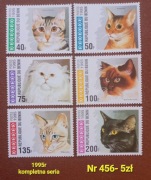 Znaczki fauna:456: zwierzęta, koty- Benin 1995r **