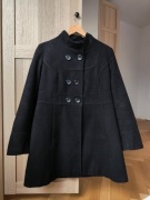 Czarny damski płaszcz trapezowy, na guziki, zimowy jesienny