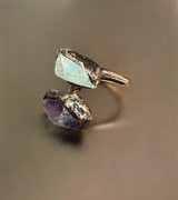 Pierścionek z surowymkamieniem naturalnym Ametyst, Fluoryt, Regulowany