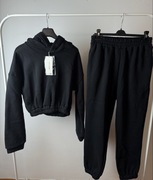 Dres komplet ciepły sportowy czarny z gumką w talii