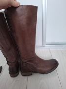 Lasocki ocieplane skórzane brązowe płaskie kozaki roz. 38 czekolada