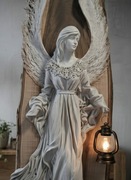 Duży Anioł Rękodzieło Latarnia Drewno Orzech Prezent 98cm