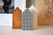 3x drewniane domki wood drewno pepitka komplet dekoracja boho loft