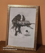 Grafika myśliwska łowiecka polowanie z psem A4. Pointer. Aport.