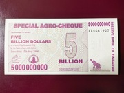 Zimbabwe 5 000 000 000 Dolarów 2008r. P-61 UNC