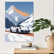 Porsche W Śnieżnych Górach Plakat Na Płótnie