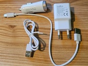 Zestaw ładowarek do gniazdka 220V i samochodowa USB 5V 2.1A z kablami