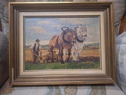 Stary obraz olejny w drewnianej ramie z 1947r Vintage 