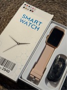 Smartwatch damski – złoty zegarek inteligentny z różowym paskiem