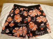 Spodenki kąpielowe XXL kwiaty palmy czarno pomarańczowe na basen plażę 