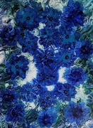 14. Abstrakcja ręcznie malowany 60 na 80 kwiaty folk niebieskie ludowe