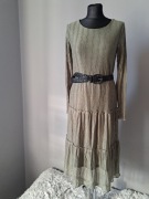 Piękna zielona khaki sukienka midi ze srebrną nitką M/38 Saint tropez