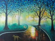 A. Maj. DUŻY OBRAZ OLEJNY 70x50cm Spacer z psem