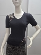 Bluzka dzianina jedwab czarna haft kwiaty cekiny 