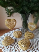 Złote serduszka na szydełku 8 cm, komplet 6 sztuk