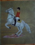 Kanwa koń z jeźdźcem 49x40 lata 70-te/80-te