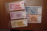 Jugosławia zestaw banknotów 5 sztuki stan 1