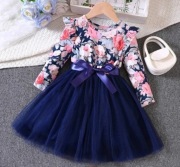 Sukienka Tiulowa Granatowa Kwiaty Rozmiar 122/128