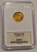 Moneta 5 groszy 1993 MS67 rzadka piękny stan 
