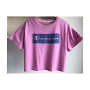 Champion Różowy Crop Top T-shirt Oversize S Markowy Styl Koszulka Vintage