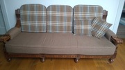 Komplet mebli drewnianych, antyki, sofa, fotele