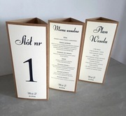 Menu trójkątne stojące 3w1 harmonogram plan wesela ślubu numer stołu