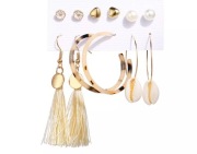 Kolczyki 6 Par Kolczyków Perły Złote Serca Muszle 